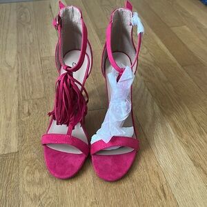 Hot pink faux suede heels from Breckelle’s